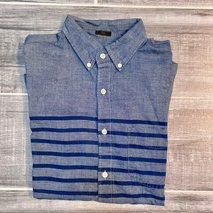 J. Crew Nautical Stripe Blue Chambray Cotton Shirt in Size Small Slim Fit